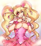  blonde_hair bow breasts breasts_outside convenient_arm cure_peach fresh_precure! hair_ornament heart heart_hair_ornament heart_hands hisahiko large_breasts long_hair looking_at_viewer magical_girl md5_mismatch momozono_love pink_bow pink_eyes precure solo twintails 