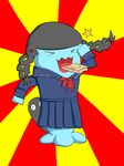  braid character_request crossdressing fera_(artist) food pokemon school_uniform tail toast wobbuffet 