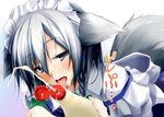  animal_ears dd_mayohara dog_ears food food_on_face izayoi_sakuya maid mayonnaise sexually_suggestive tail touhou 