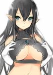  bad_id bad_twitter_id bare_shoulders black_hair breasts cleavage cleavage_cutout copyright_request elbow_gloves gloves green_eyes hair_between_eyes hands_on_own_chest k_(li) large_breasts long_hair midriff pointy_ears simple_background sketch solo upper_body white_background white_gloves 