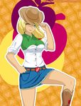  applejack_(mlp) big_breasts breasts female friendship_is_magic human humanized looking_at_viewer mammal my_little_pony one_eye_closed smile solo wink zantyarz 