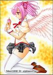  angel_wings artist_name hair_ribbon kaname_madoka kneeling mahou_shoujo_madoka_magica marker_(medium) nightmare77zx panties pantyshot pink_panties puffy_sleeves ribbon school_uniform skirt smile solo soul_gem thighhighs traditional_media twintails underwear upskirt white_legwear wings 