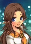  blue_eyes blush breasts brown_hair light_smile long_hair malon medium_breasts pointy_ears solo the_legend_of_zelda yoya_torisan 