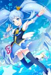  bad_id bad_pixiv_id blue_eyes blue_hair blue_legwear blue_skirt brooch crown cure_princess happinesscharge_precure! highres jewelry long_hair looking_at_viewer magical_girl ocean precure shirayuki_hime skirt solo star tacta thighhighs twintails 