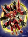  blue_eyes gundam gundam_unicorn mecha_musume multiple_arms neo_zeong orange_hair propeller shikapu solo space triangle_mouth zeon 