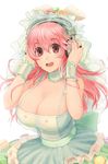  :d blush breasts cleavage food food_themed_clothes hands_on_headphones headphones highres large_breasts long_hair looking_at_viewer macaron nitroplus open_mouth pink_eyes pink_hair simple_background smile solo super_sonico veil waniwani white_background wrist_cuffs 