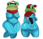  amphibian anthro big_butt blush breasts butt chubby clothed clothing crossgender crossover eyelashes female frown half-closed_eyes hand_on_butt hat headgear hi_res looking_at_viewer looking_away looking_back looking_down metroid navel nintendo scarf slippy_toad solo sssonic2 standing star_fox suit sweat toad video_games wide_hips zero_suit 