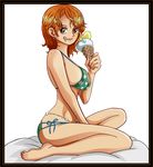  bikini breasts color food ice_cream nami nami_(one_piece) oda_eiichirou one_piece orange_hair swimsuit 