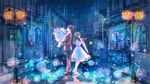  building dress flowers original rain ruru_(tsuitta) suit umbrella water 