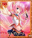  armpits artist_request fang long_hair microphone midriff nana_asta_deviluke navel official_art one_eye_closed outstretched_arm pink_eyes pink_hair shirt skirt sleeveless sleeveless_shirt smile solo sparkle tail to_love-ru to_love-ru_darkness:_idol_revolution twintails 