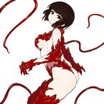  ass black_hair breasts chan_co gauna gauna_491 jpeg_artifacts large_breasts looking_at_viewer monster_girl placenta_(sidonia_no_kishi) red_eyes short_hair sideboob sidonia_no_kishi simple_background solo tentacles white_background 