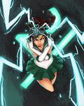  \m/ bishoujo_senshi_sailor_moon brown_hair crossed_arms electricity green_eyes green_sailor_collar green_skirt hair_bobbles hair_ornament jupiter_symbol kino_makoto magical_girl ponytail sailor_collar sailor_jupiter sailor_senshi_uniform serious short_hair skirt solo tiara trancendental_raccoon 