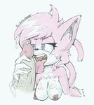  absurd_res aeris_(vg_cats) anthro areola big_breasts blue_eyes breasts cat disembodied_penis duo erect_nipples erection feline female hair handjob hi_res male mammal nipples open_mouth penis pink_hair precum sex soultornado tongue tongue_out vg_cats 
