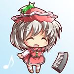  chibi closed_eyes hat instrument keyboard_(instrument) looking_at_viewer lowres lyrica_prismriver musical_note open_mouth ryogo shooting_star solo star touhou 