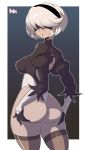  1girl android ass bigdead93 black_dress blindfold breasts dress feather-trimmed_sleeves hairband hips huge_ass large_breasts nier_(series) nier_automata puffy_sleeves short_hair silver_hair solo soul_calibur soulcalibur_vi thick_thighs thighhighs thighs wide_hips yorha_no._2_type_b 