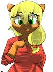  animal_ears anthro anthrofied applejack_(mlp) blonde_hair breasts clothed clothing earth_pony equine female freckles friendship_is_magic green_eyes hair horse long_hair mammal mane my_little_pony pony snorgastic solo 