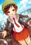  absurdres beret brown_eyes brown_hair dennryuurai hat highres necktie original red_neckwear short_hair solo 