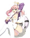  arm_up atelier_(series) atelier_escha_&amp;_logy breasts caryo escha_malier green_eyes hat legs long_hair medium_breasts nipples no_bra open_mouth panties pink_hair solo tail tears thighhighs torn_clothes twintails underwear white_legwear 