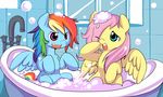  bath bathtub blue_eyes bubble bubble_bath duo ende equine female fluttershy_(mlp) friendship_is_magic hair mammal multi-colored_hair my_little_pony pegasus pink_hair purple_eyes rainbow_dash_(mlp) rainbow_hair water wings 