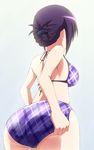  1girl ass back bikini breasts female from_behind gochuumon_wa_usagi_desu_ka? gochuumon_wa_usagi_desuka? hair_ornament huge_ass medium_breasts plaid plaid_bikini plaid_swimsuit purple_hair solo swimsuit tedeza_rize thighs tsuti 