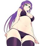  bikini breasts chan_co cowboy_shot from_below green_eyes groin jpeg_artifacts large_breasts long_hair love_live! love_live!_school_idol_project low_twintails navel purple_bikini purple_hair purple_legwear simple_background solo swimsuit thighhighs toujou_nozomi twintails very_long_hair white_background 