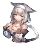  animal_ears bad_id bad_twitter_id blush breasts brown_eyes cat_ears cat_tail cleavage detached_sleeves facial_mark final_fantasy final_fantasy_xiv grey_hair hairband haru_akinosuke large_breasts looking_at_viewer miqo'te sad shiny shiny_skin short_hair silver_hair simple_background sketch solo tail white_background 