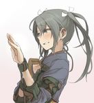 bad_id bad_twitter_id blush camouflage from_side gradient gradient_background green_eyes green_hair hand_on_own_chest hand_up jewelry kantai_collection long_hair looking_at_hand ree_(re-19) ring solo twintails wedding_band zuikaku_(kantai_collection) 