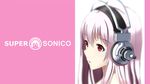  headphones highres logo long_hair looking_away nitroplus open_mouth pink_hair red_eyes solo super_sonico vblue 