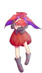  alphes_(style) boots bow cape dairi disembodied_head full_body hair_bow hand_on_own_head headless highres looking_at_viewer parody red_eyes red_hair sekibanki shirt skirt solo style_parody touhou transparent_background 