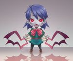  blood blue_hair blush_stickers boots bracelet carrie_fernandez castlevania castlevania:_legacy_of_darkness chibi eyelashes fangs jewelry looking_at_viewer open_mouth pantyhose red_eyes reflection ribbon solo standing stupa13a triangle_mouth vampire 