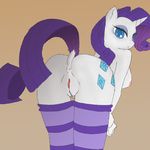  anthro anus back_turned bedroom_eyes blue_eyes breasts clitoris cutie_mark dan_the_pony_man equine female friendship_is_magic fur hair hi_res hooves horn horse legwear looking_at_viewer looking_back mammal my_little_pony nipples pony presenting purple_hair pussy pussy_juice raised_tail rarity_(mlp) smile solo stockings unicorn white_fur 