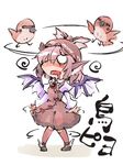  animal_ears bird bow chibi confused dazed dress drooling hat mystia_lorelei pink_hair shinapuu short_hair simple_background solo sparrow touhou translated white_background wings 