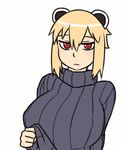  animal_ears animated animated_gif araiguma-san areolae blonde_hair bouncing_breasts breast_slip breasts clothes_lift expressionless huge_breasts nipples no_bra one_breast_out original raccoon_ears red_eyes ribbed_sweater short_hair solo sweater sweater_lift tsukudani_(coke-buta) 