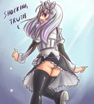  1girl butterfly_hair_ornament chaika_trabant hair_ornament hitsugi_no_chaika long_hair panties purple_eyes school_uniform silver_hair solo thighhighs underwear 