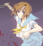  blood blue_eyes hands higurashi_no_naku_koro_ni knife ryuuguu_rena school_uniform serafuku short_hair solo yoshioka_mitsuko 