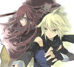  artist_request blonde_hair emil_castagnier fingerless_gloves glasses gloves green_eyes long_hair male_focus multiple_boys red_hair richter_abend scarf sword tales_of_(series) tales_of_symphonia tales_of_symphonia_knight_of_ratatosk weapon 