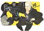  akusyu bad_id bad_pixiv_id belt bullet chair folding_chair male_focus persona persona_4 scar school_uniform skull solo sunglasses take-mikazuchi tatsumi_kanji 