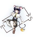  animal_ears bad_id bad_pixiv_id basket capelet dowsing_rod full_body grey_hair highres jewelry loafers mouse mouse_ears mouse_tail nazrin pendant shiki_shaku shoes simple_background solo tail thighhighs touhou white_legwear 
