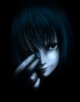  bad_id bad_pixiv_id black_hair blue looking_at_viewer mahjong monochrome saki short_hair solo touyoko_momoko upper_body urabe_(mstchan) 