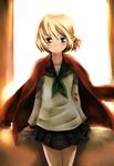  alternate_costume atoki blonde_hair green_eyes highres jacket jacket_on_shoulders mizuhashi_parsee pointy_ears school_uniform serafuku short_hair solo touhou 