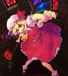  blonde_hair dress flandre_scarlet hat mary_janes red_eyes ribbon shoes short_hair solo tomobe_kinuko touhou wings 