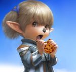  1girl cookie final_fantasy final_fantasy_xi food gradient gradient_background looking_at_viewer open_mouth shantotto short_hair simple_background solo tarutaru twintails 
