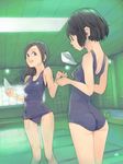  akinbo_(hyouka_fuyou) arched_back asai_nana ass black_eyes black_hair brown_hair copyright_request long_hair multiple_girls one-piece_swimsuit pool school_swimsuit short_hair swimsuit water wet 
