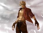  blonde_hair male_focus muccky rain shen_woo smile solo the_king_of_fighters 