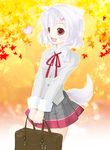  alternate_costume animal_ears bad_id bad_pixiv_id contemporary heart inubashiri_momiji kanzaki_sora red_eyes school_uniform solo tail touhou white_hair wolf_ears wolf_tail 