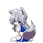  animal_ears bad_id bad_pixiv_id blue_eyes chibi dog_ears dog_tail hasekura_(sentinel-yui) izayoi_sakuya kemonomimi_mode looking_back maid silver_hair solo tail touhou 