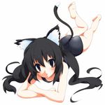  animal_ears ass barefoot black_hair cat_ears cat_tail feet k-on! long_hair lying nakano_azusa on_stomach one-piece_swimsuit red_eyes school_swimsuit solo sora_to_umi swimsuit tail twintails 
