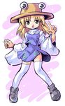  blonde_hair green_eyes hat kurogarasu lowres moriya_suwako solo thighhighs touhou 