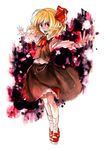  blonde_hair darkness hair_ribbon highres outstretched_arms red_eyes ribbon rumia short_hair solo spread_arms touhou wogata_(000khz) 