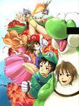  2boys 4girls asahina_mikuru asakura_ryouko bad_id bad_pixiv_id bar_censor bowser bowser_(cosplay) bt_(shio_oninko) censored cosplay crown fire hat identity_censor koizumi_itsuki kyon leash luigi luigi_(cosplay) mario mario_(cosplay) mario_(series) multiple_boys multiple_girls nagato_yuki no_bra overalls princess_peach princess_peach_(cosplay) super_mario_bros. suzumiya_haruhi suzumiya_haruhi_no_yuuutsu yoshi yoshi_(cosplay) 